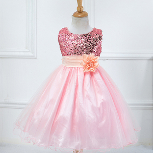 Girls Long Fluffy Tulle Dress <b>Sequin</b> Sleeveless Flower Belt Princess Performance Party Gown 10 Colors - Product Image 5