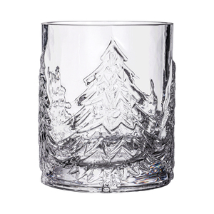 Verre à shot en cristal transparent avec motif sapin 3D en relief créatif, base épaisse et lourde, pour boissons, thème montagne et forêt - Product Image 2