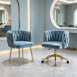 Pink Tufted Salon <b>Chair</b> Upholstered Beauty <b>Chair</b> Swivel <b>Vanity</b> Seating with Metal Frame for Studio - Product Image 3