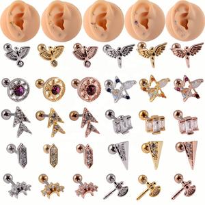 20G Acero inoxidable CZ cartílago Helix Tragus pendiente paz paloma estrella Mini moda cristal oreja Stud cuerpo moda Stud pendientes - Product Image 1