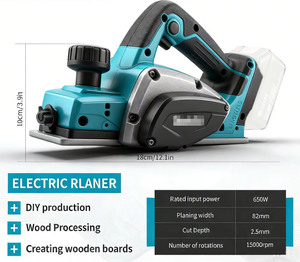 Raboteuse à bois industrielle portable robuste 18V sans balais sans fil en acier pour charpentier et construction - Product Image 1