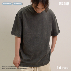 T-shirt personnalisé avec logo, effet délavé, 100% coton, unisexe, respirant, surdimensionné, style vintage - Product Image 4