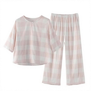 Ensemble de pyjama d'été rose uni pour femme Telige, taille élastique, en coton doux, manches courtes, vêtements de nuit respirants pour femmes - Product Image 2