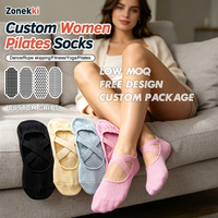 Chaussettes de Pilates personnalisées OEM ZONEKKI pour femmes, faible MOQ disponible, chaussettes de yoga respirantes en tricot, chaussettes antidérapantes pour Pilates et barre