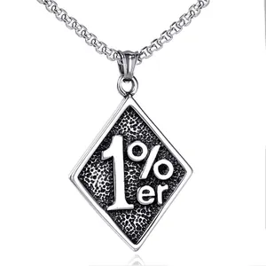 Fashion Men's Stainless Steel Lucky Number Pendant 1% ER Necklace 24 inch Chain Necklace