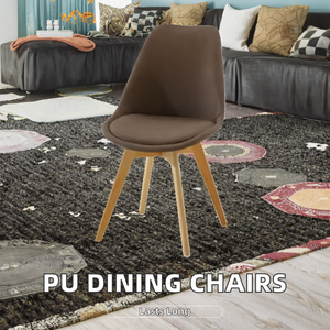 Chaise de salle à manger contemporaine en bois, modèle Tulipe, avec coussin en PU, pour la maison, le café, l'hôtel, la chambre à coucher, le salon - Product Image 3