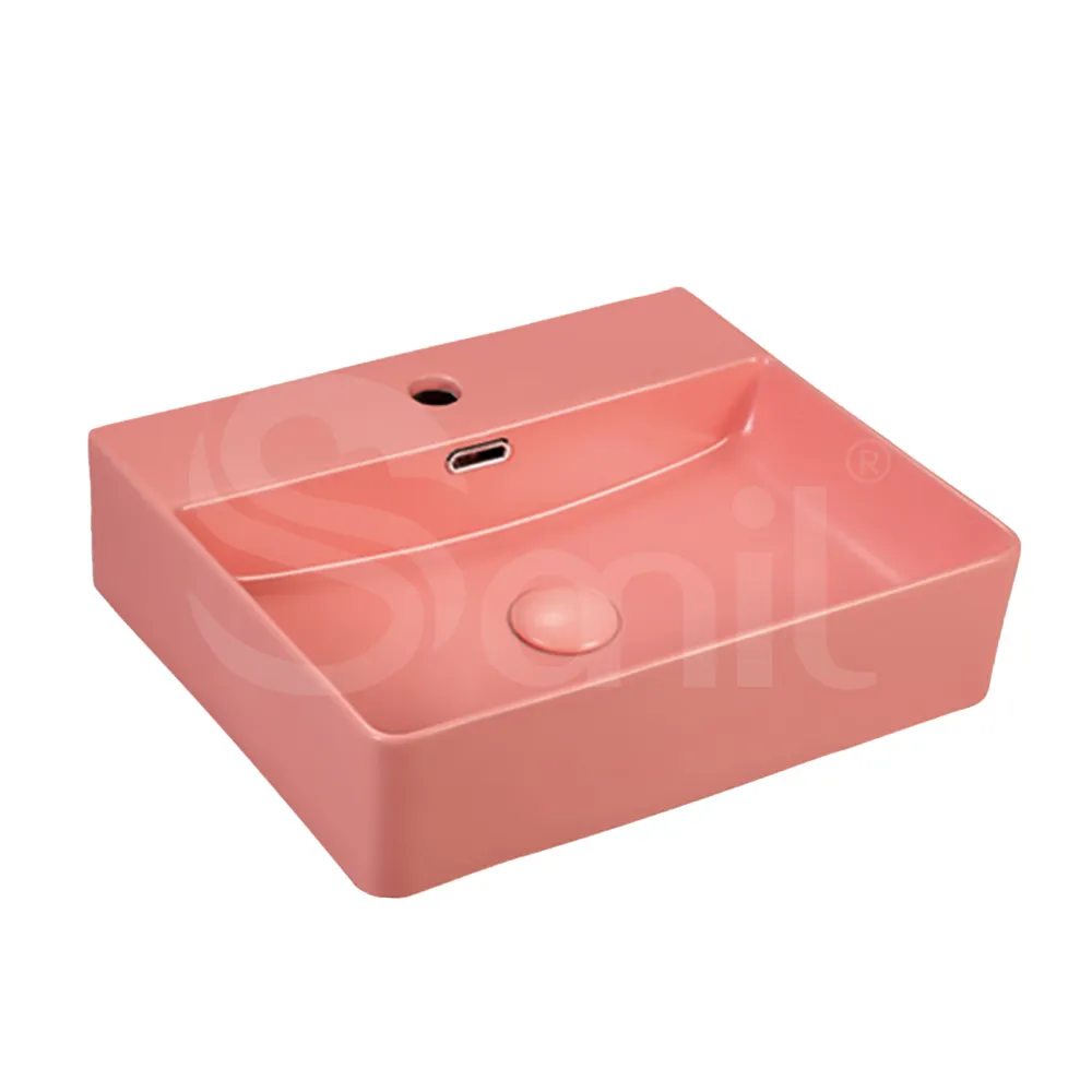 Lavabo de salle de bain en plastique, lavabo de salle de bain, coloré, rose mat, bon marché