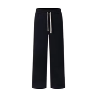 Pantalon de survêtement noir uni personnalisé avec logo, 100 % coton, taille élastique, coupe large, impression et broderie OEM