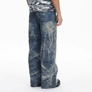 <span class=keywords><strong>Pantaloni</strong></span> Harem a Vita Media Stile Americano, Ricamo in Seta a Ragnatela, Design Stampato Digitalmente, Tessuto Denim 3D Lavato per l'Autunno - Product Image 4