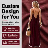 Robe longue personnalisée ODM de haute qualité pour femme en coton et lin, écologique, sexy, dos nu, à fines bretelles, coupe ample, style bohème pour l'été et la plage