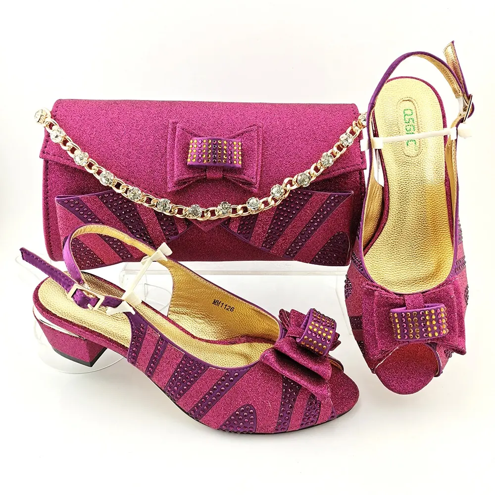 Low Heel Italian Shoes with Matching Bags for Wedding Italy Sales In Women Nigerian Matching Shoes and Bag Set