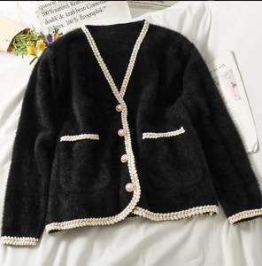 Suéter de manga larga con cuello en V a la moda, cárdigan de punto para mujer, suéteres negros de punto para primavera y otoño para mujer, Par Muji 2021 - Product Image 6