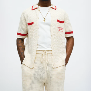 OEM Factory Customized Knitted Short Sleeved Summer Thin 100% Cotton Anti-Pilling Quick Dry Breathable Turn-down <strong>Cardigan</strong> <strong>Men</strong> - Product Image 1
