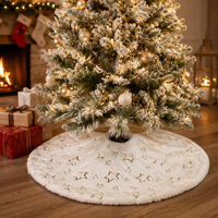 Jupe de sapin de Noël ronde en peluche blanche à motif étoile, 40 cm (16 pouces), pour décoration de fête et de sapin de Noël