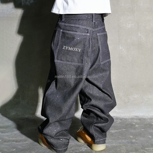 Pantalon en jean brut sur mesure de haute qualité, design brillant, coupe large, avec boutons, pour homme - Product Image 4