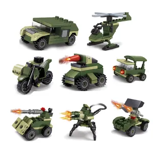 EPT $1 dólar promoção brinquedos militares pequenos blocos de construção cidade exército brinquedo kits tanque guerra helicópteros veículos