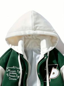 Chaqueta de Béisbol Casual con Bloques de Color y Bordado a Rayas - Chaqueta Varsity con Capucha y Manga Larga para Hombre - Product Image 5