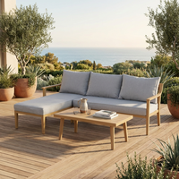 Ensemble de canapés d'extérieur avec structure en aluminium, chaise longue aspect teck et table basse pour jardin