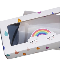 Boîte de rangement en papier artistique avec fenêtre et gaufrage, motif de dessin animé mignon, matériau durable pour le rangement des chaussettes pour enfants et l'emballage de cadeaux