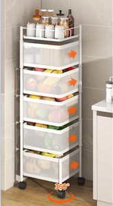 Wit <span class=keywords><strong>3</strong></span> Layer Vierkante Keuken Draaiende Opslag Plank Rek Metalen Trolley Huishoudelijke Opslag Fruitmand - Product Image 4
