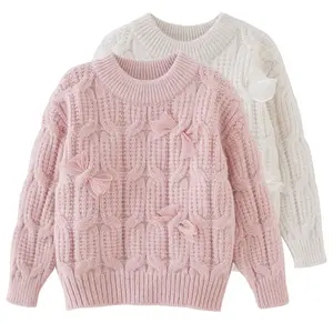 Kleidung für Mädchen 2023 Herbst Winter Neuankömmling Sweet Lace Bow Designed Verdickter Pullover für 3-8 Jahre altes kleines Mädchen