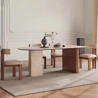 Französisches Retro 6-Sitzer Esszimmer-Set Nordisches Modernes Holzmöbel Walnuss-Finish Antik-Look Restaurant Esstisch