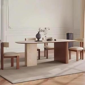 French Retro 6-Seater Dining Room <b>Table</b> Set Nordic Modern Wood Furniture <b>Walnut</b> Finish Home Antiqued Restaurant Dinner <b>Table</b> - Product Image 1