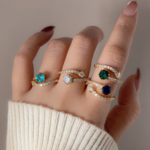 Trendy Engagement <b>Ring</b> <b>Set</b>-18K Gold Plated Zircon Gemstone <b>Rings</b> Stackable for Wedding & Gift - Product Image 2