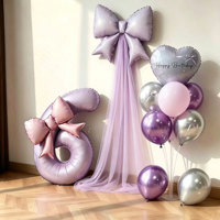Décorations de fête d'anniversaire pour filles : Colonne de ballons en tulle et nœuds en fil, idéale pour la décoration de fête d'anniversaire