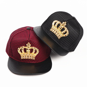 <b>Snapback</b> <b>Cap</b> Mesh Fabric Gold Crown Rhinestone Embroidery Unisex Casual Baseball Hat Breathable Waterproof Flat Brim - Product Image 3