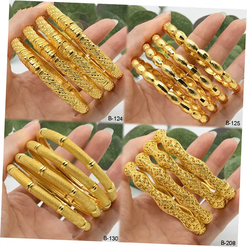 Pulsera chapada en oro de 24 quilates al por mayor, joyería nupcial india, pulseras de joyería de moda