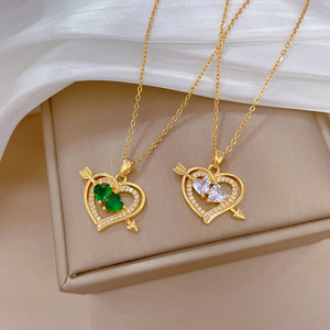 Một mũi tên xuyên qua trái tim, ánh sáng sang trọng đầy đủ kim cương vòng cổ, nữ Internet nổi tiếng chuỗi xương đòn - Product Image 4