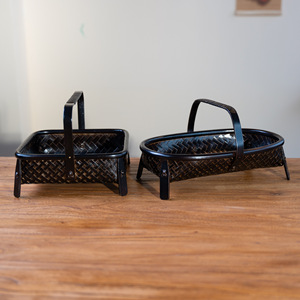 Handmade <b>Bamboo</b> Woven Baskets Rectangle Oval Shape Standing Type Tea Ceremony Accessories Food <b>Container</b> Rattan Craft - Product Image 1