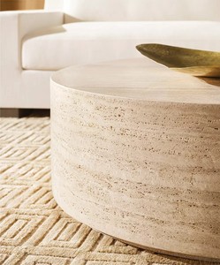 NANWEI Stone Natural Travertine <strong>Coffee</strong> <strong>Table</strong> Round Side <strong>Table</strong> <strong>Circular</strong> Sofa <strong>Table</strong> for Home Furniture - Product Image 3