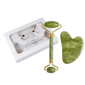Best Quality Anshan Xiuyan Natural Green <strong>Jade</strong> Roller Gua Sha <strong>Stone</strong> Set Real Green Guasha Face Tool For Skin Caring - Product Image 2