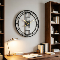 Jam Dinding Besi Bulat Hitam Besar 60cm, Dekorasi Seni Modern, Mewah, Geometris, Ukuran Besar, Tanpa Suara, Tanpa Bunyi Tik-tok, Jam Logam untuk Ruang Tamu