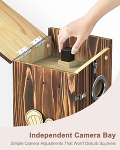 บ้านกระรอกกลางแจ้งพลังงานแสงอาทิตย์ กล้อง 2K ตรวจจับอัตโนมัติ ควบคุมผ่านแอพ WiFi กล่องรังกระรอกอัจฉริยะสำหรับการเฝ้าระวัง - Product Image 2