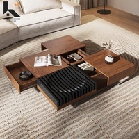 Table basse en bois de luxe, table centrale carrée moderne pour salon, tiroirs de rangement, meubles pour maison et villa, marque KINGTOP, garantie 1 an