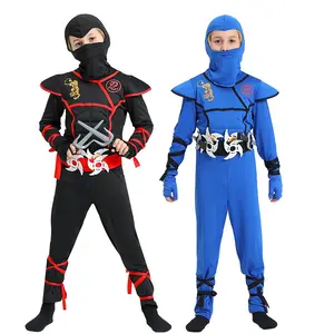 BAIGE çocuk maskeli cadılar bayramı erkek kız kostüm Ninja kostüm çocuklar için Ninja Cosplay siyah mavi tulumlar cadılar bayramı kostümleri