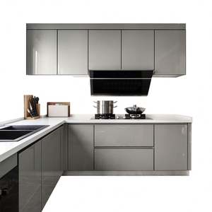 European Fashionable Clean Feeling Solid Wood Kitchen Shaker <b>Cabinet</b> with Brass Konb Wholesales - Product Image 5