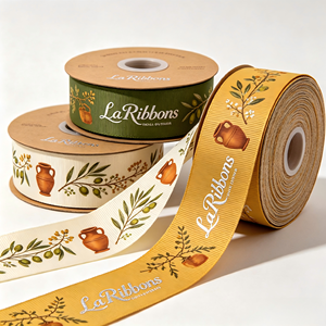Rustic Autumn Botanical Floral Print Grosgrain <b>Ribbon</b> Roll Multi Vintage Tone Decorative <b>Ribbon</b> for DIY Gift Wrapping - Product Image 1