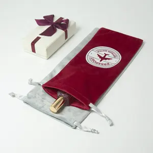 Customized Luxury Long Velvet Pouch Drawstring Velvet Pen Bag Pencil Packaging Bags Red Brown Velvet Pen Pouch