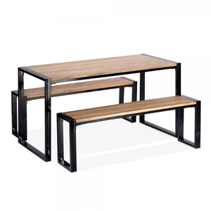 Tavolo da Pranzo Industriale Gastro per 4 Persone, in Legno di <span class=keywords><strong>Olmo</strong></span> e Nero, Arredamento Sala da Pranzo, Tavolino da Caffè Moderno con Base in Acciaio - Product Image 6