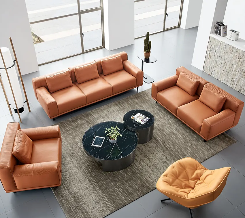 Customized Furniture High Grade Genuine Leather Office Sofa Set Couch For Meeting Room