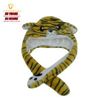 Chapeaux interactifs en peluche à oreilles mobiles imprimé tigre, avec logo personnalisé, accessoires cadeaux d'hiver en gros, en promotion