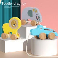 Zhiqu Toys Voiture à traîner en bois Montessori sensorielle éducative unisexe avec animaux amusants pour bébés et tout-petits de 5 à 7 ans, stimulant la marche