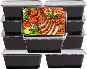 Hot Selling 500ml 650ml 1000ml Clear Black Rectangular PP Food Box, Disposable Microwaveable Plastic Food <b>Containers</b> - Product Image 1