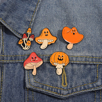Joli bijou fantaisie en émail souple antique, motif champignon orange, pour Halloween, avec citrouille et fantôme, idéal comme cadeau