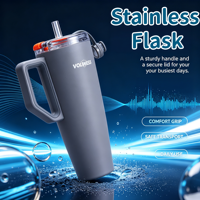 Bouteille d'eau isotherme à double paroi en acier inoxydable, conception brevetée, sans BPA, couvercle à ouverture rapide, paille dissimulée, anti-fuite