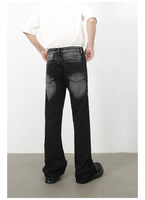 Jean micro-évasé délavé peint à la main pour homme, style rétro américain, coupe droite ample, pantalon en denim tendance